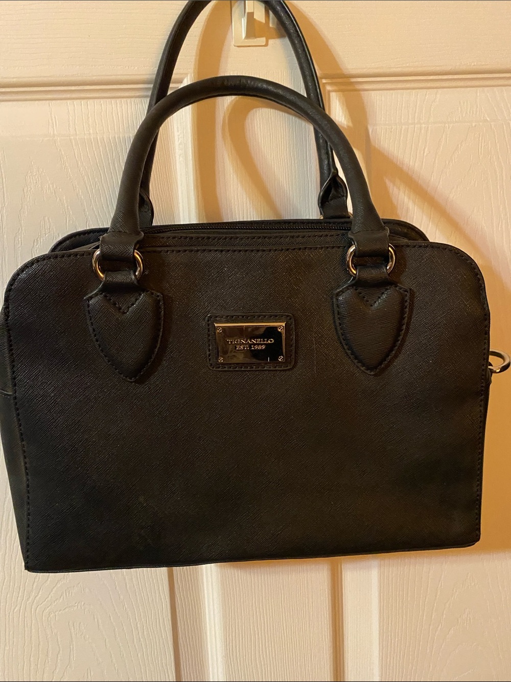 Tignanello Black Saffiano-Style Top-Handle Satchel